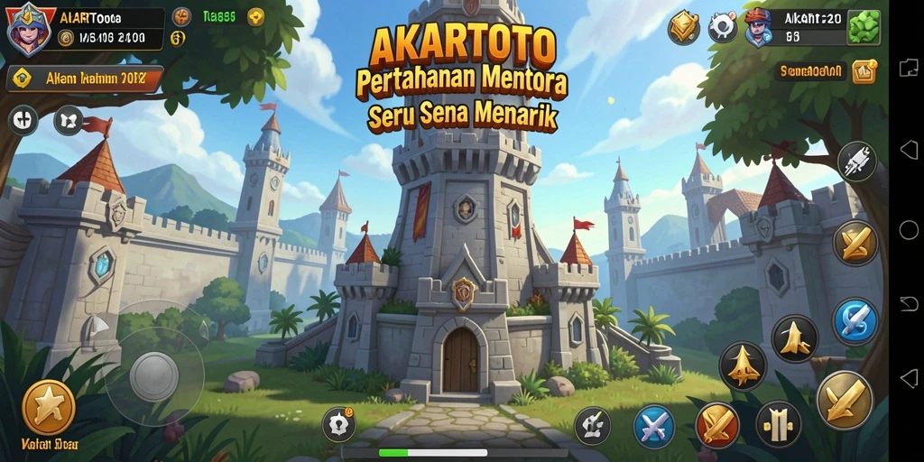 Menampilkan aksi seru dalam gameplay Tower Defense AKARTOTO.