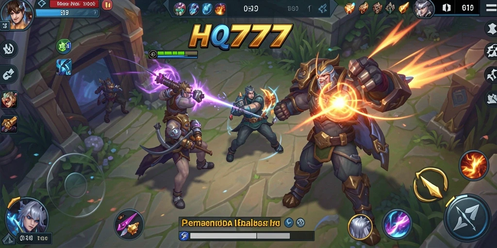 Tangkapan layar gameplay HQ777 menunjukkan aksi pertempuran yang intens dan mendebarkan.