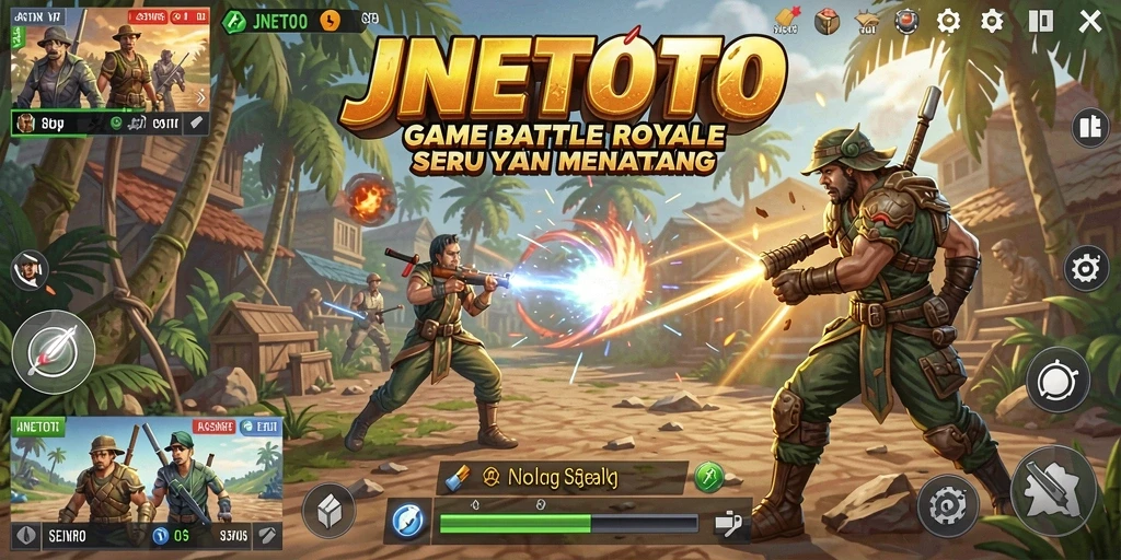 Tampilan gameplay mendebarkan dari JNETOTO dalam pertarungan Battle Royale.