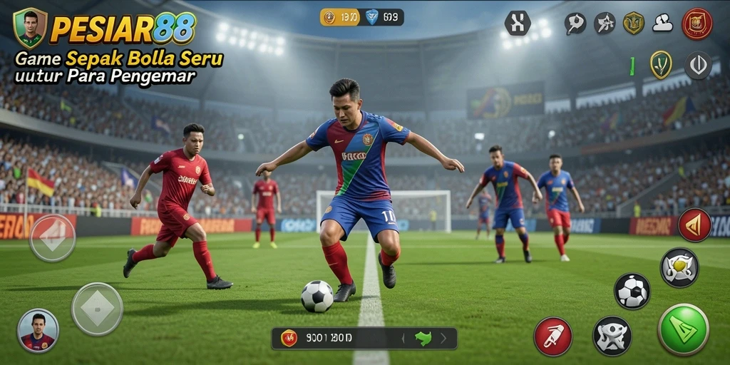 Screenshot utama PESIAR88 menampilkan aksi seru dalam pertandingan sepak bola.