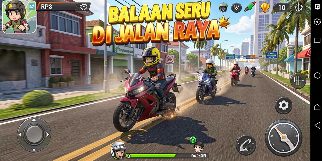 Tampilan menarik dari gameplay balapan RP8 dengan trek penuh tantangan.