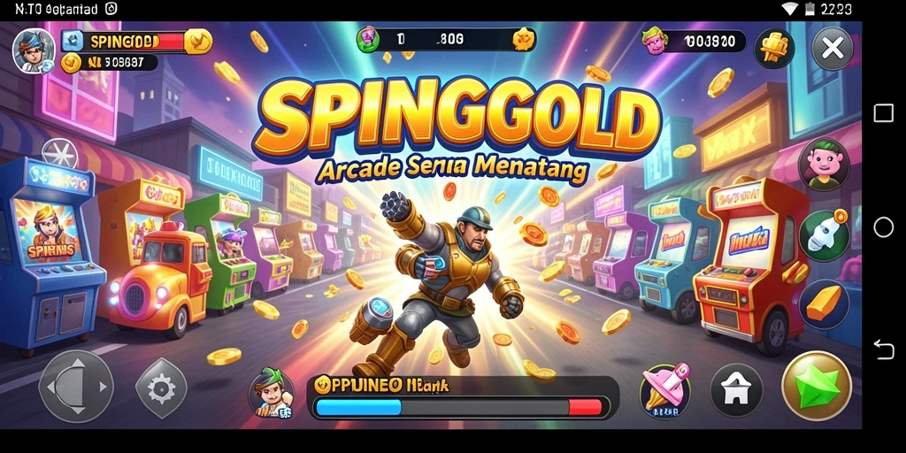 Tampilan gameplay SPINGOLD yang menegangkan dan penuh warna.